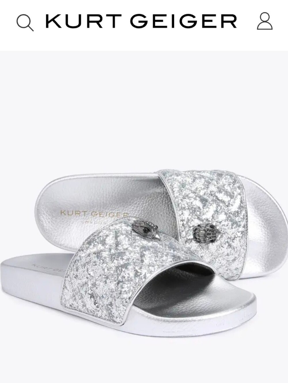Kurt Geiger London Meena Eagle Silver Glitter Slides NWT - Picture 15 of 15